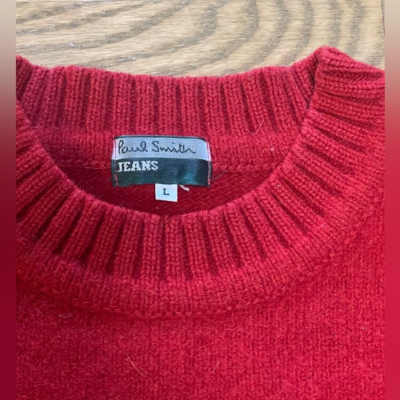 90s Paul Smith Red Artist- Stripe Detailed Unisex Wool Sweater Sz L / Men’s S - Picture 3 of 11